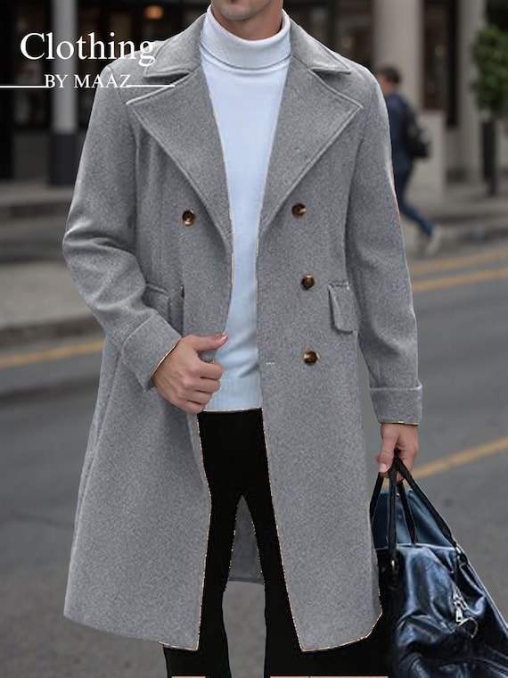 Handmade Victorian Wool Overcoat: Long Gray Winter Coat