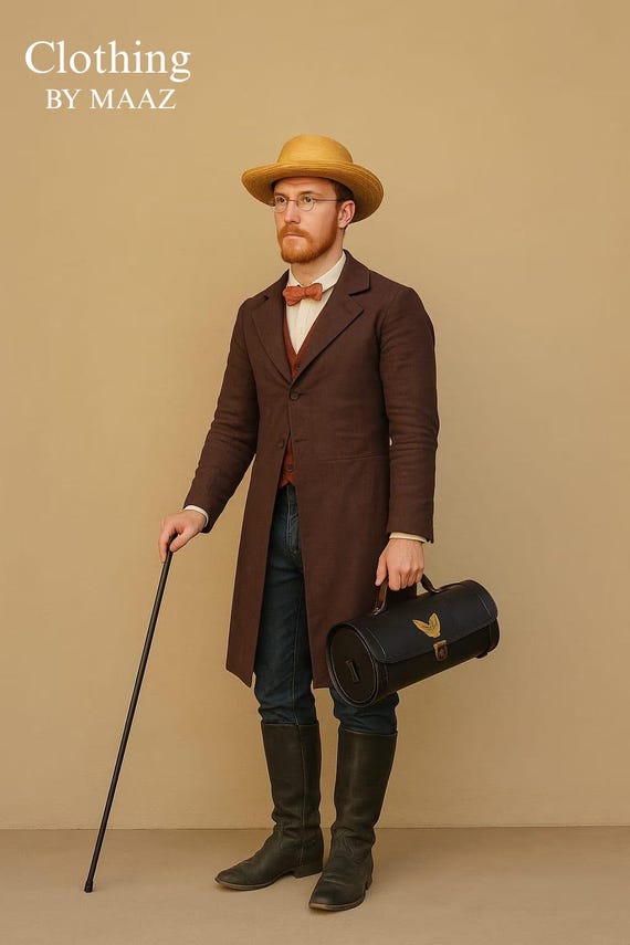Men's Brown Wool Frock Coat: 19th Century Steampunk Outerwear