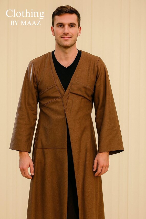 Handmade Brown Wool Blend Overcoat | Minimalist Trench Coat | Clergy Cassock Coat