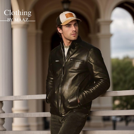 Handmade Vintage Black Leather Bomber Jacket: Men's Military Style