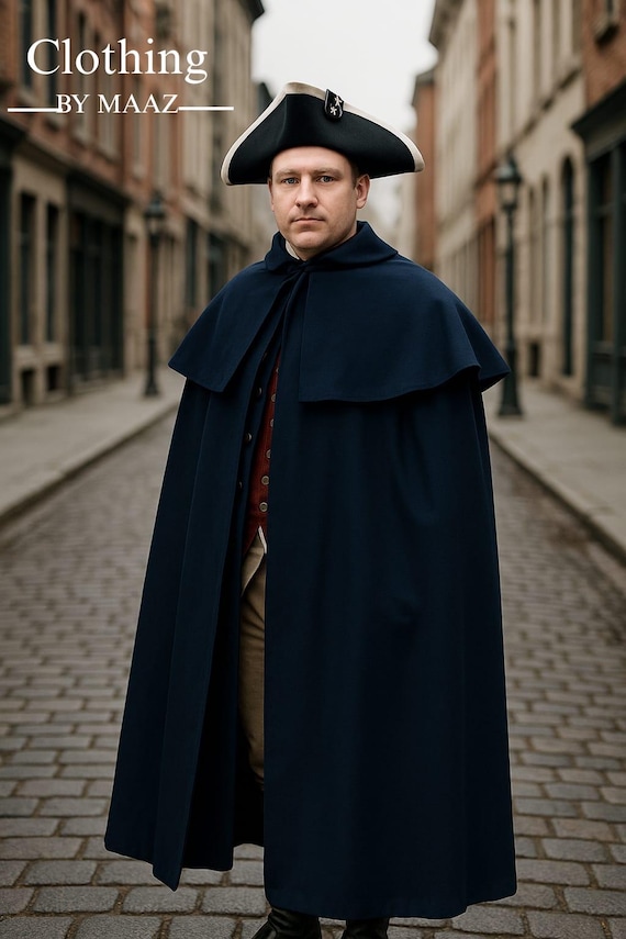 Handmade Blue Wool Inverness Cape Coat: Victorian Officer Style