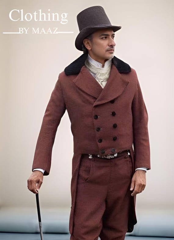 Handmade Brown Wool Regency Tailcoat: 18th Century Style