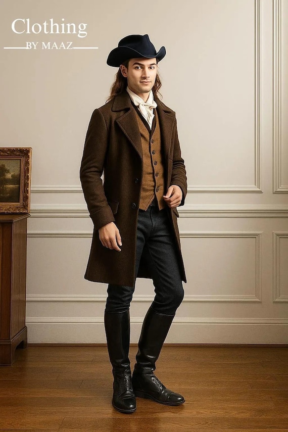 Handmade Men's Dark Brown Wool Tailcoat: Historical Regency Pirate Coat