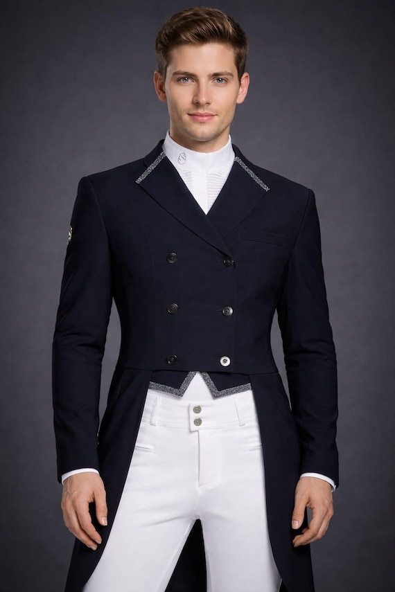 Men's Navy Victorian Tailcoat, Double Breasted Formal Riding Jacket, Wedding Groom Attire