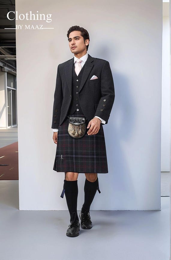 Scottish Black Tweed Jacket: Handmade Wool Kilt Wedding Coat