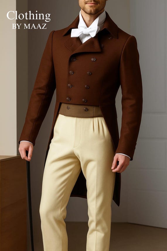Handmade Brown Wool Regency Tailcoat: Men's Outfit