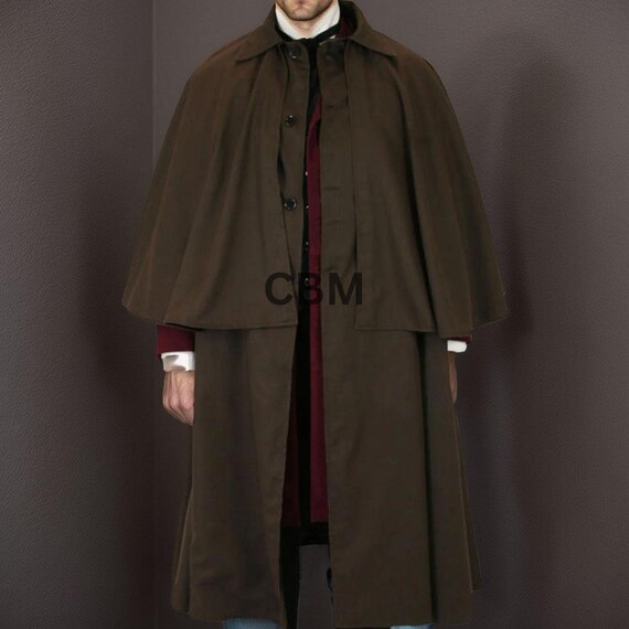 Men's Brown Victorian Inverness Cape Coat: Winter Outerwear