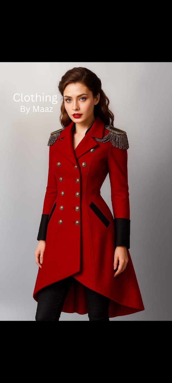 Ladies Custom Made Red REGENCY TAILCOAT , Victorian Vintage Tailcoat , 19th Century Historical Coat, CBM