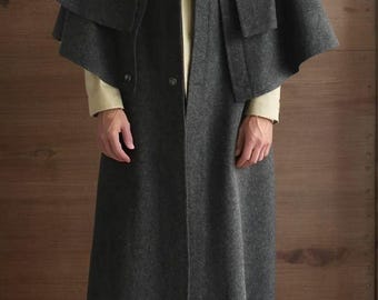 Handmade Victorian Inverness Cape Coat: Dark Green Wool Winter Outerwear