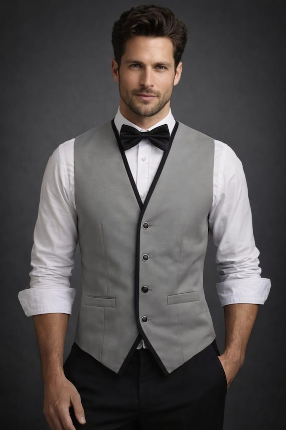 Grey Slim Fit Victorian Style Waistcoat Vest – Formal Wedding Groomsmen Outfit