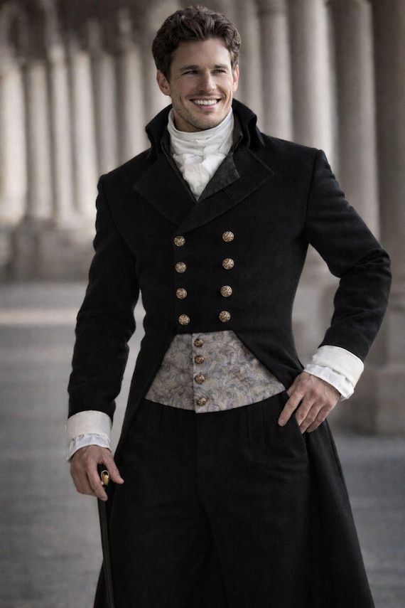 Victorian Mens Tailcoat - Black Gothic Regency Frock Coat