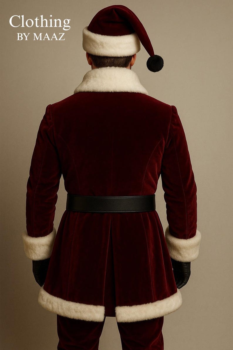 Luxury Velvet Santa Claus Costume for Men | Christmas Outfit with Faux Fur Trim, Belt & Gloves | Classic Father Christmas Suit