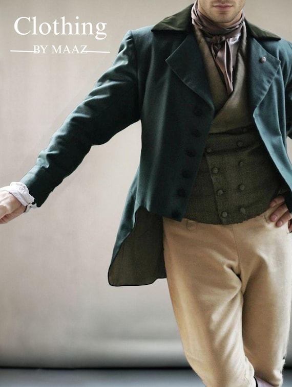 Handmade Men's Green Wool Regency Tailcoat | Historical Fashion