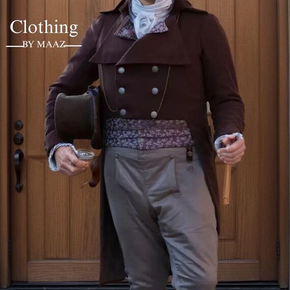 Handmade Dark Brown Wool Regency Coat | Historical Outfit