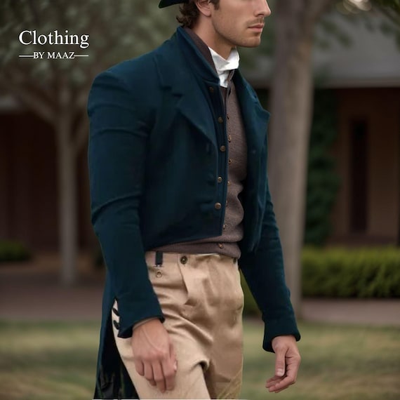 Handmade Green Wool Regency Tailcoat: Men's Historical Vest Tailcoat