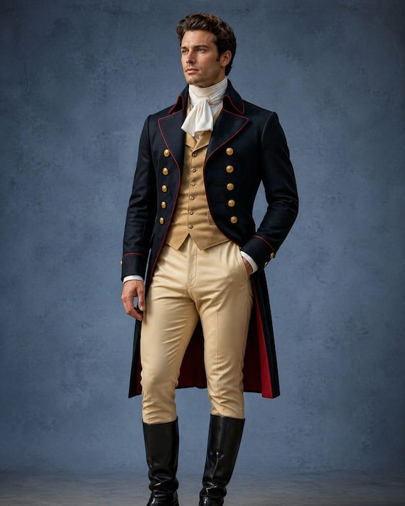 Men's Napoleonic Military Coat, Regency Tailcoat Outfit, Victorian Officer Jacket, Steampunk Cosplay Uniform