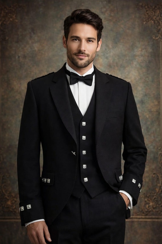 Men's Black Prince Charlie Jacket Suit, Scottish Formal Wedding Tailcoat, Victorian Style Groom Outfit