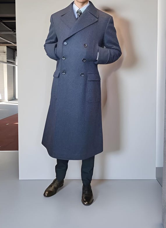 Handmade Navy Blue Wool Regency Overcoat: 1830-50s Style