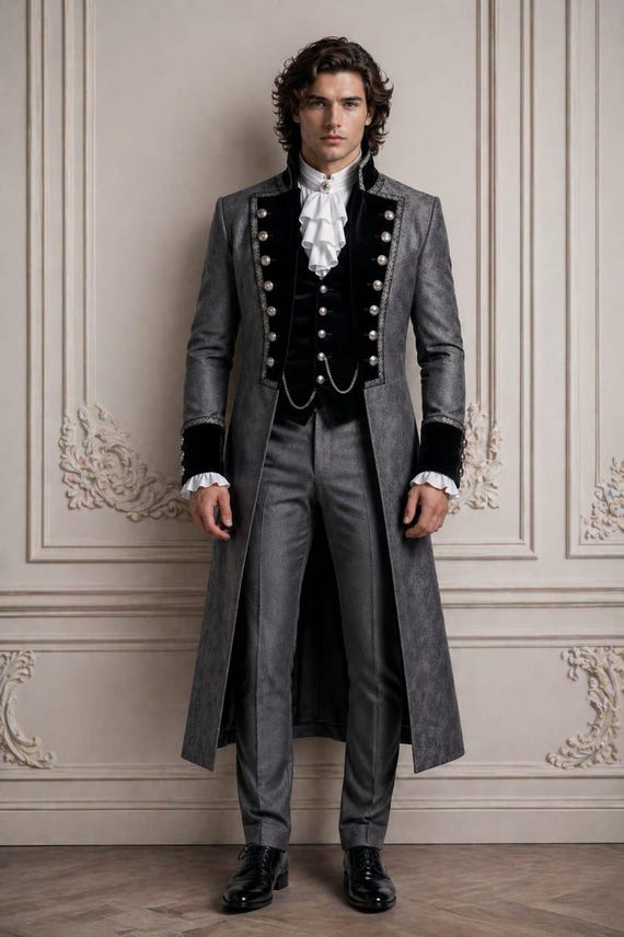Men's Victorian Frock Coat Suit, Gothic Regency Steampunk Wedding Costume