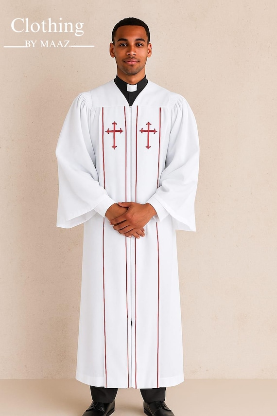 Handmade White Clergy Robe: 19th Century Cossack Style Coat