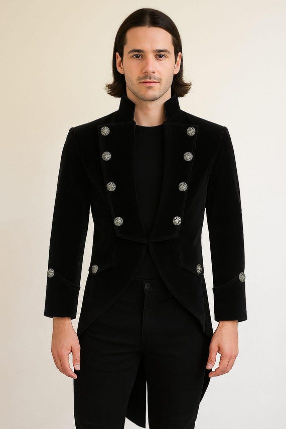 Custom Made Wool Regency Coat, Black Military Style, Men's Historical Vintage Coat