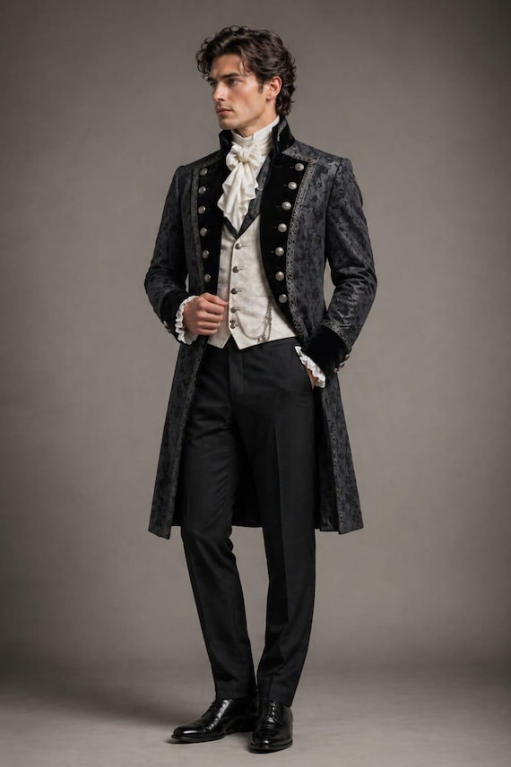 Victorian Men’s Tailcoat Suit , Gothic Regency Frock Coat Outfit , Steampunk Wedding Costume for Men