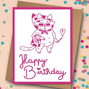 Carte d’anniversaire colorée chat stylé