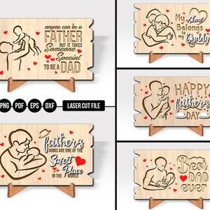 Vaderdagbord SVG, vader en babystandaard decor, plankbord beste vader ooit, superheld vader Glowforge-bestand, ik hou van je vader, vader lasergesneden