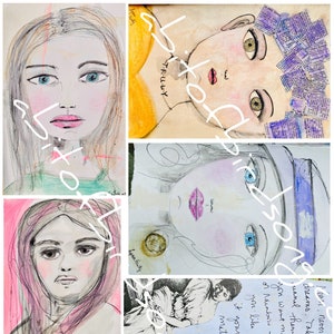 BIRDSONG FACES オリジナルアート。セット 1。デジタル ダウンロード ジャーナル カード。