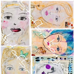 BIRDSONG GESICHTER Original Kunst. Set 2. DIGITAL Download Journal Karten.
