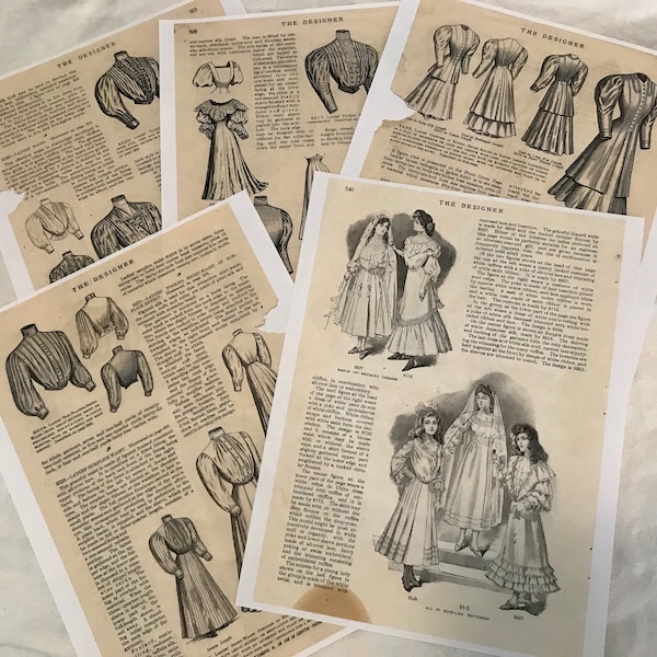 Set 2. 1905 The Designer Magazine Pages in Digital Format mit Victorian und Gibson Girl Fashion. 1900er Jahre Mode. 5 druckbare Seiten.