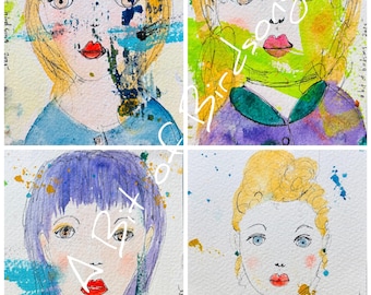 BIRDSONG FACES Original Art.  Set 7 and 8.  DIGITAL Download Journal Cards.