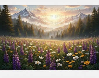Wildflower Meadow Print | Mountain Nature Photography (Digital Download)
