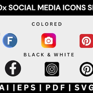 50 Social Media Icons: Vector SVG Logos, Black & White + Color (Instant Download)