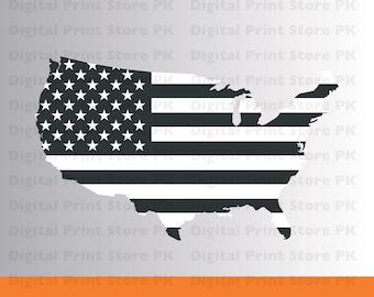 USA Flag Map Digital Print: Patriotic Clipart, SVG, PNG (Instant Download)