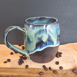 Glacial Drift Ceramic Mug, Handmade Pottery Mug, 12 oz Coffee Cup, Blue Green Glaze Mug, Wheel Thrown Stoneware, Unique Gift