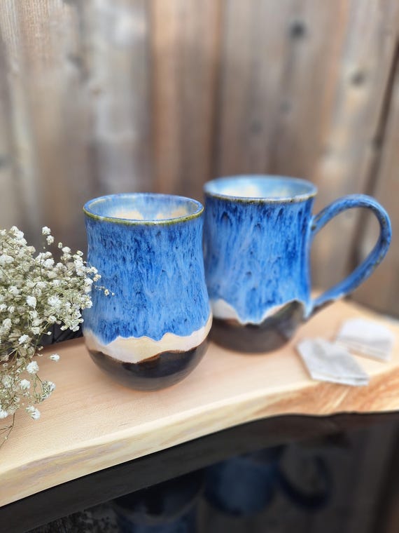 Large Blue Glazed Ceramic Mug. Wheel Thrown Large Pottery Coffee Mug (18-20  Oz). - Etsy