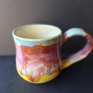 Handmade Sunset Pottery Mug: Rustic Ceramic Coffee Cup, 7-8oz
