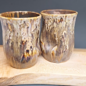 Handmade Pottery Tumbler 15 oz with Thumbprint Grip.  Crakle glaze Interior.  Unique Pottery Cup for Cold Drinks and Room Temperature Sips.