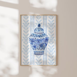Chinoiserie Wandkunst Grandmillennial Art Ginger Jar Poster Preppy Wohnheim Dekor Blau und Weiß Galleriewand