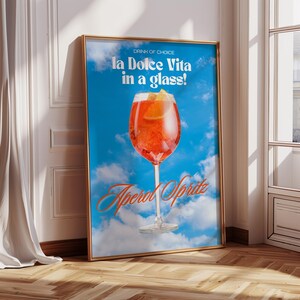 Plakat Aperol Spritz Print Cocktail Pinterest Estetyczny wystrój dopaminy Sztuka kuchenna Podpis Drink Home Bar