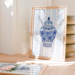 Chinoiserie Wandkunst Grandmillennial Art Ginger Jar Poster Preppy Wohnheim Dekor Blau und Weiß Galleriewand