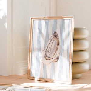 Oyster Print Beachy Wall Art Coastal Cowgirl Room Decor Kitchen Wall Art Bar Cart Print Seashell Light Blue Preppy