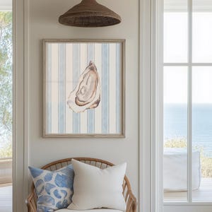 Oyster Print Beachy Wall Art Coastal Cowgirl Room Decor Kitchen Wall Art Bar Cart Print Seashell Light Blue Preppy