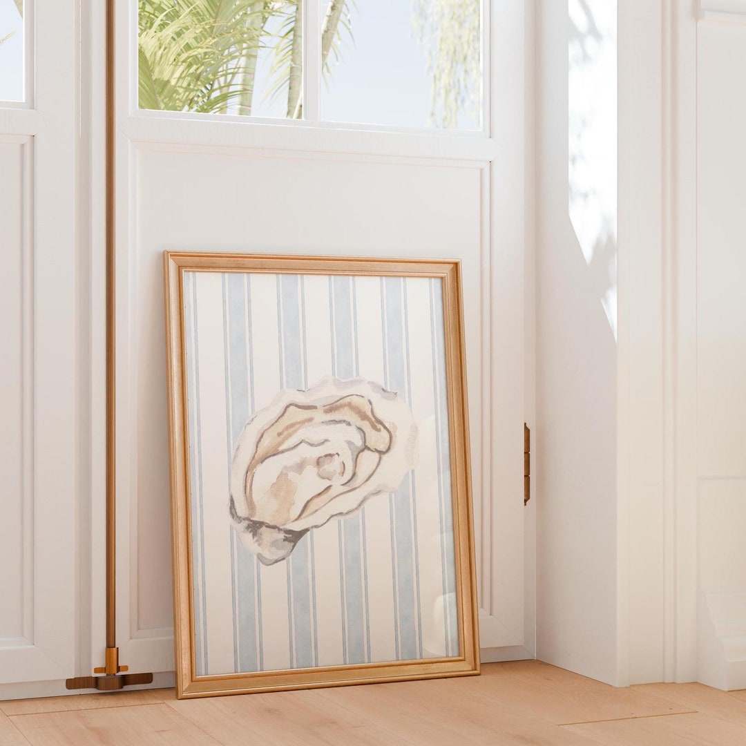 Oyster Print Beachy Wall Art Coastal Cowgirl Room Decor Light Blue Wall ...