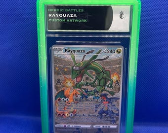 Rayquaza pokemon custom fan artwork trading card slab with guard