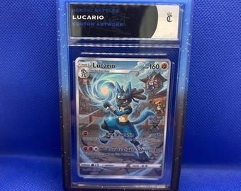 Lucario pokemon custom fan artwork trading card slab with guard