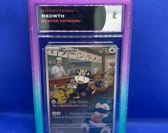 Meowth pokemon custom fan artwork trading card slab with guard