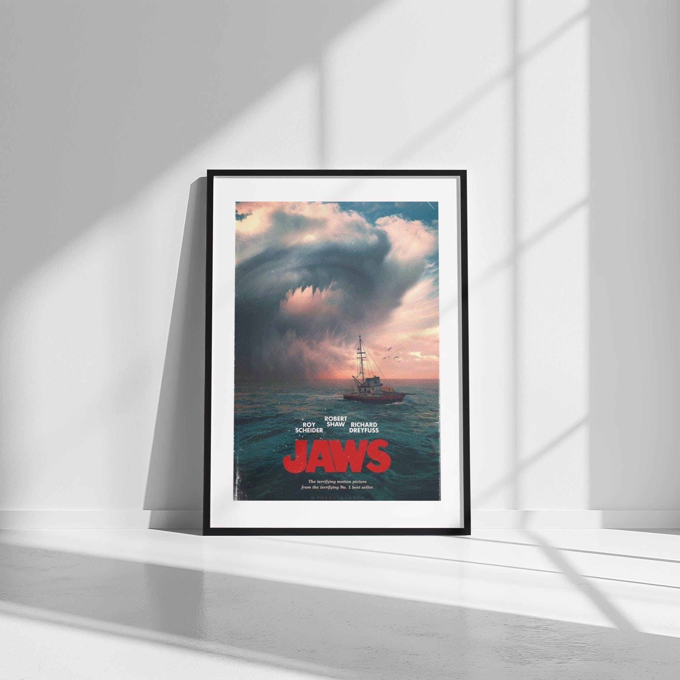 Jaws Poster | Classic Horror Movie Wall Art Print | Shark Attack Thriller | Physical Film Poster for Home Theater, Dorm, or Gift