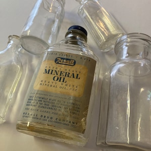 Vintage Glass Bottles, Group of 5 Old Assorted Glass Storage Bottle, Vintage Bottle Collectables, Vintage Decor